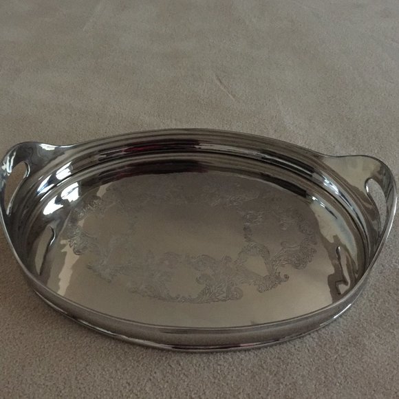 Dessau Home Etched Oval Nickel Tray 16.5" - Picture 2 of 5